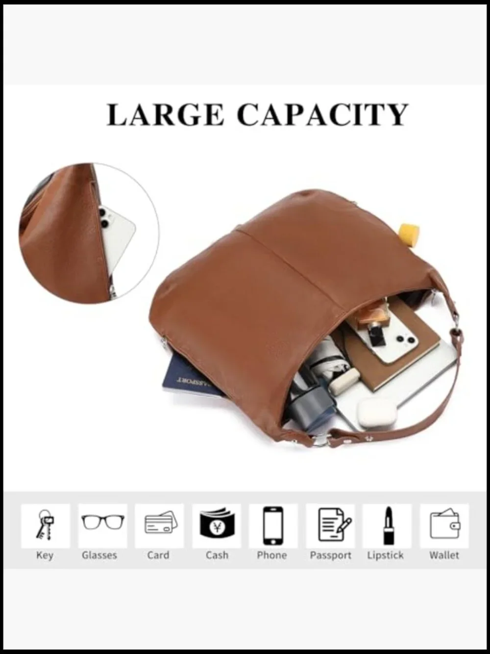 Slouchy Hobo Tote Bag Soft Faux Leather Shoulder Handbag Spacious Travel Purse